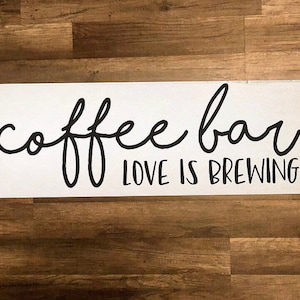 Coffee sign, coffee bar love is brewing, canvas sign, farmhouse wall decor, farmhouse sign, farmhouse kitchen decor, love quote, coffee sign