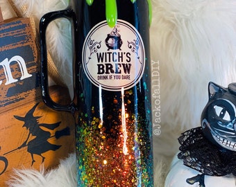 Witch’s Brew Tumbler, Halloween Tumbler, Witch Cauldron, Drip, Spell Book Tumbler, Custom Tumbler, Glitter Tumbler, October Birthday