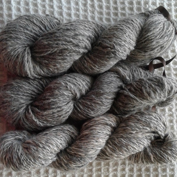 Handspun alpaca yarn Shane Grey x 2 and Shane Grey with Cream x 1