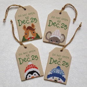 No Peeking! Christmas Tags Animals cross stitch - pattern only