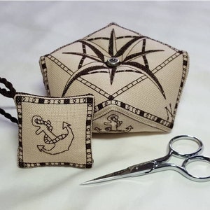 Kompas Biscornu en Scissor Fob kruissteek - alleen patroon