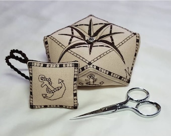 Compass Biscornu and Scissor Fob cross stitch - pattern only