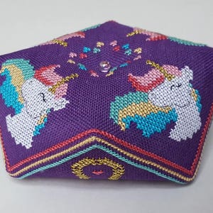 Rainbow Unicorn Biscornu cross stitch - pattern only