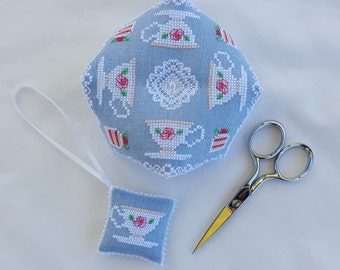 Afternoon Tea Biscornu and Scissor Fob cross stitch - pattern only