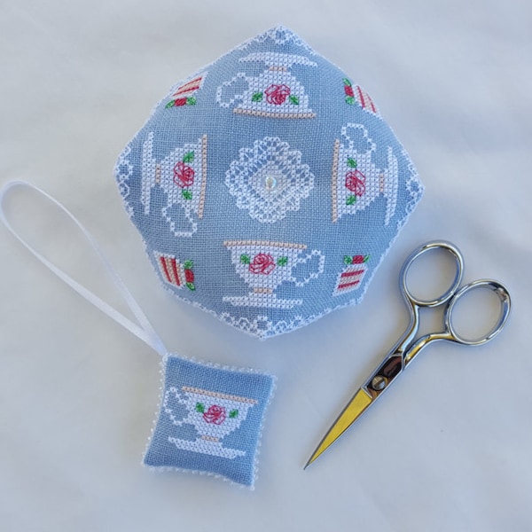 Afternoon Tea Biscornu and Scissor Fob cross stitch - pattern only