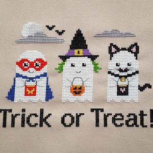 Trick or Treat Ghosts cross stitch - pattern only