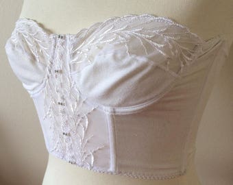 BESS - vintage longline bra, soft cotton and sheer lace, rhinestone detail, midcentury pinup lingerie (1950s 1960s)