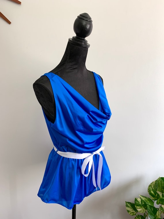 FANNIE - vintage royal blue teddy, cowl neck sati… - image 5