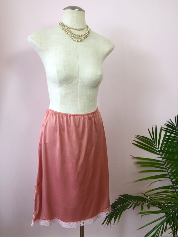 MARY - vintage satin half-slip, peachy pink skirt… - image 6