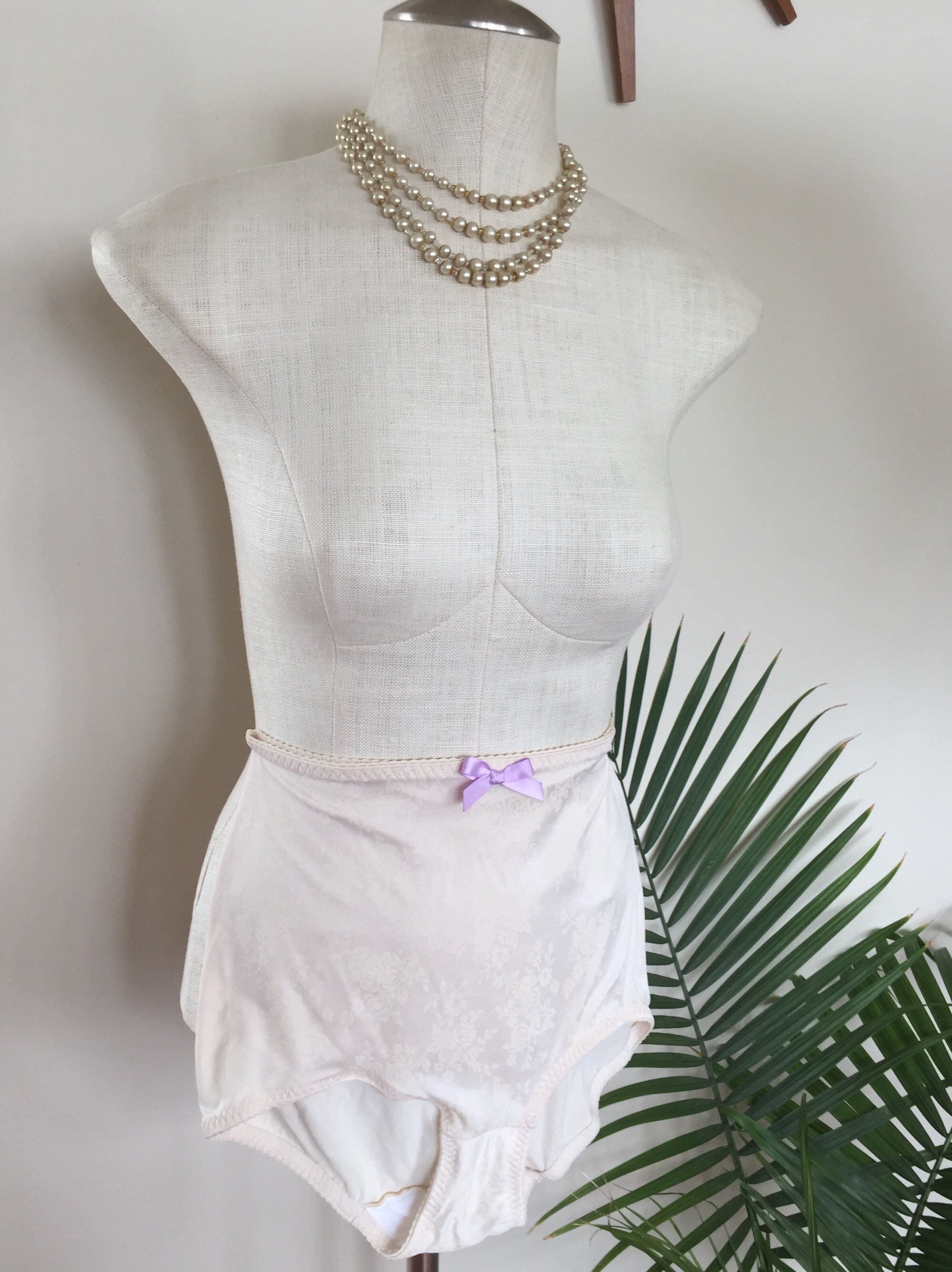 CLEO vintage pinup panties ivory satin floral knickers | Etsy