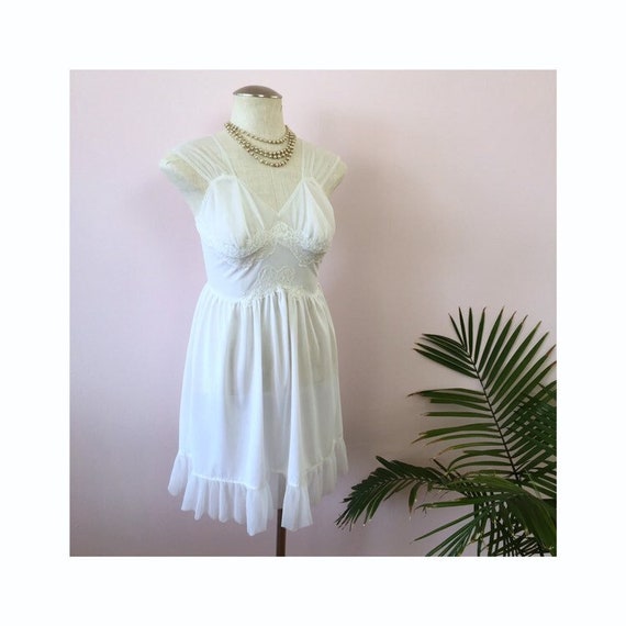MARIE - vintage white peignoir nightie, sheer acc… - image 1