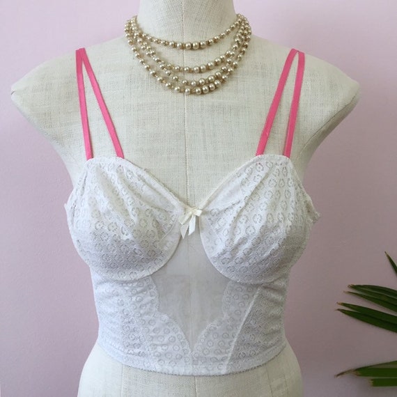 50s vintage bustier bra, white 40B Playtex, corset, b… - Gem