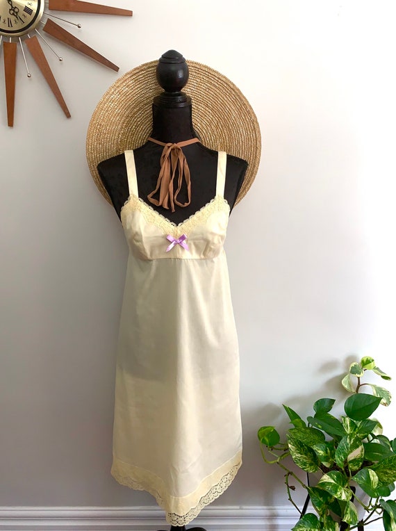 SHULIE - vintage cotton full slip, butter yellow … - image 3