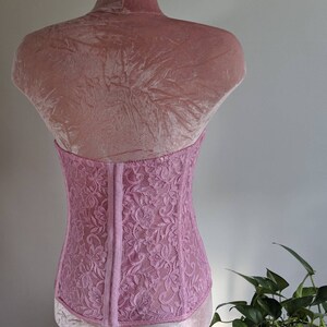 DONYALE vintage hand dyed peony pink lacy bustier, strapless corset top, retro pinup foundation shape wear, push up bra 1990s does 1950s 画像 7