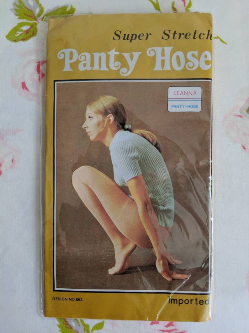 SUPER STRETCH PANTYHOSE deadstock vintage nylon stockings, original kitsch packaging, retro hosiery, Seanna tights 1970s 1980s image 4