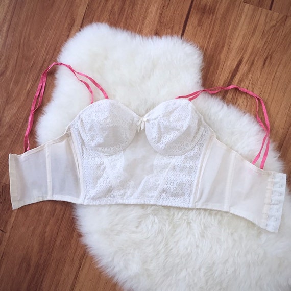 KITT - vintage longline bra, white lace overwire … - image 2