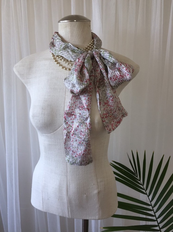 STRIPED PUSSYBOW SCARF, vintage silk satin floral… - image 2