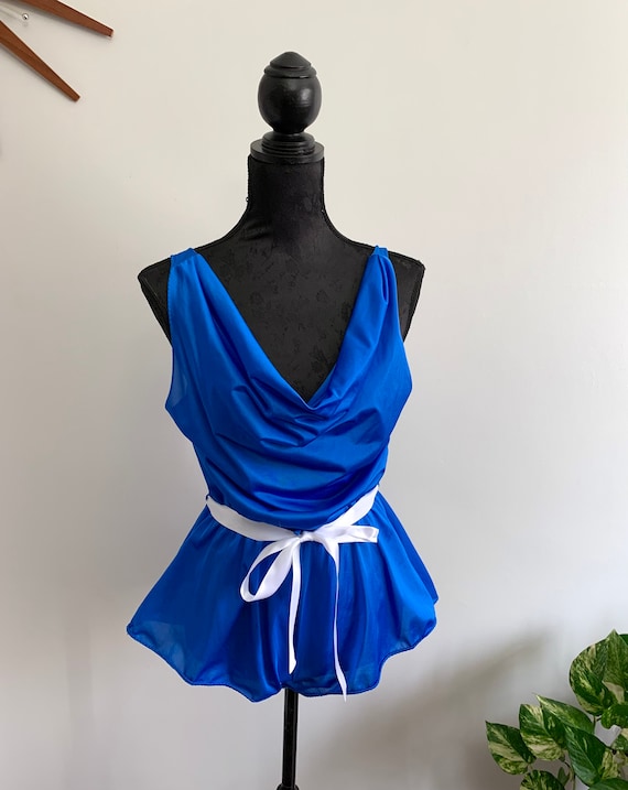 FANNIE - vintage royal blue teddy, cowl neck sati… - image 3