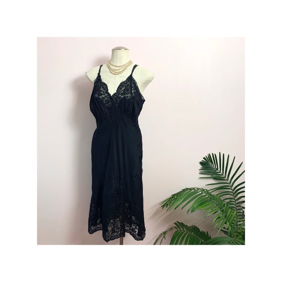 MUSIDORA - vintage full slip, inky black dress sli