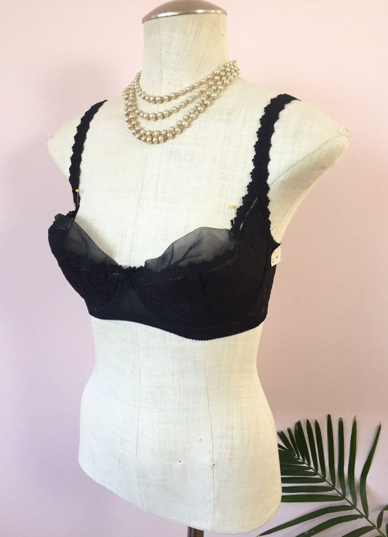 JEZEBEL vintage deadstock black lace bra balconette push-up | Etsy