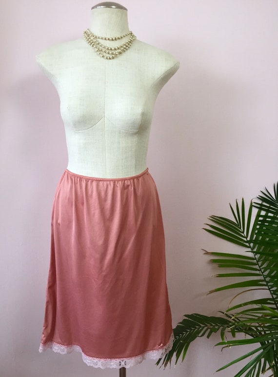 MARY - vintage satin half-slip, peachy pink skirt… - image 3