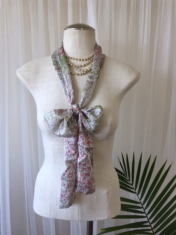 STRIPED PUSSYBOW SCARF, vintage silk satin floral… - image 5