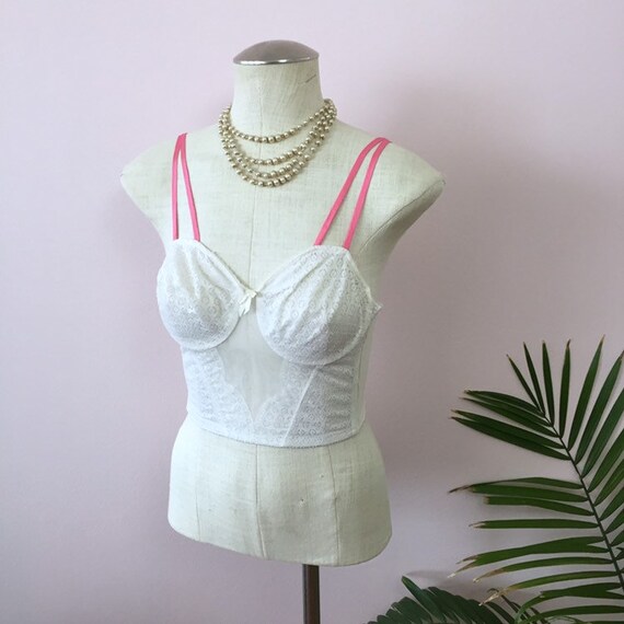 KITT - vintage longline bra, white lace overwire … - image 3