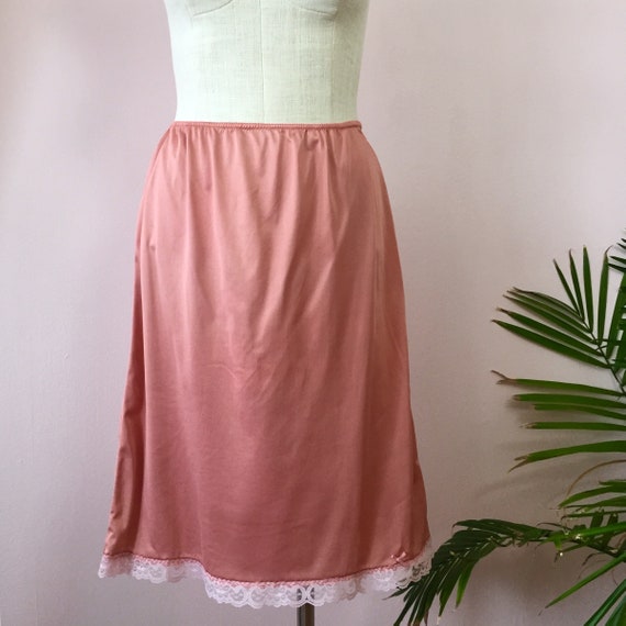 MARY - vintage satin half-slip, peachy pink skirt… - image 4