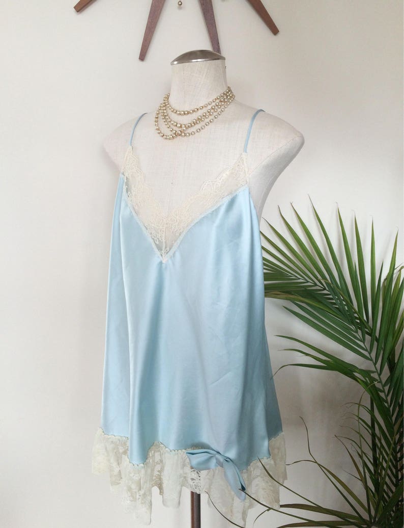 robins egg blue satin 1920s 1980s delicate ivory lace vintage peignoir set negligee and robe TRACEY