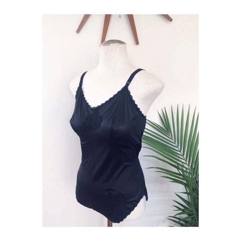 inky black lace trim pin up lingerie EARTHA 1960s retro bodysuit vintage satin teddy