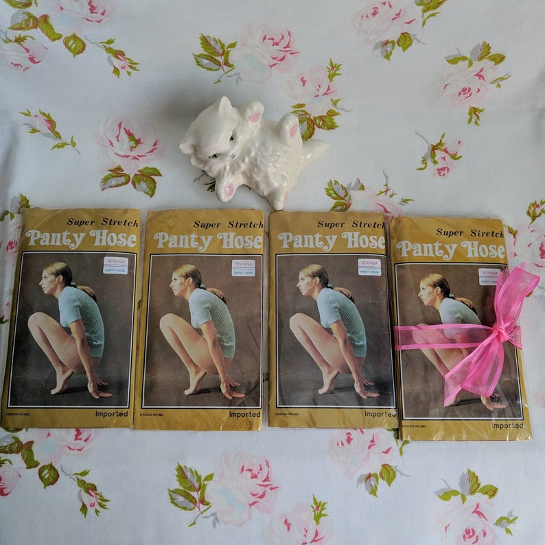 SUPER STRETCH PANTYHOSE deadstock vintage nylon stockings, original kitsch packaging, retro hosiery, Seanna tights 1970s 1980s image 2