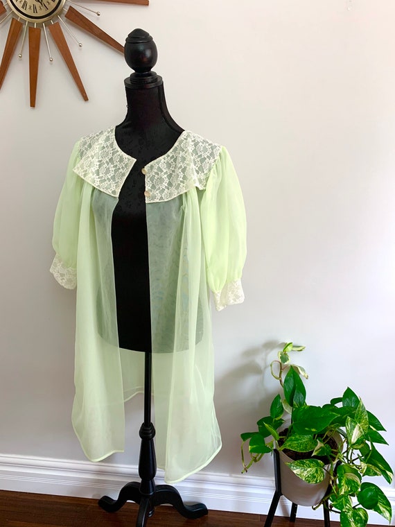 SHEILA - vintage sheer lime peignoir robe, neon green… - Gem
