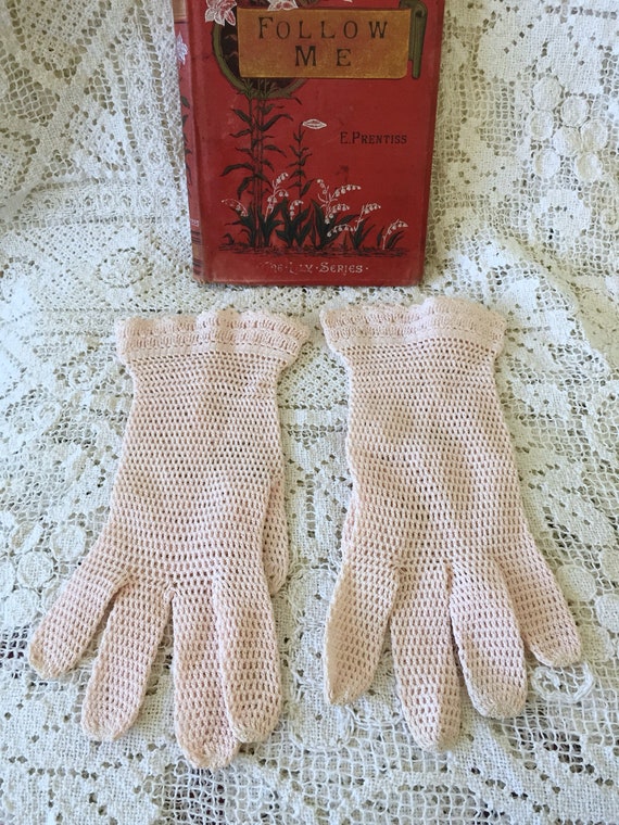 PINK CROCHET GLOVES vintage blush ladies' glove, mo… Gem