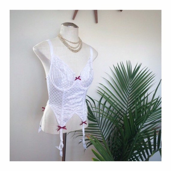 MIROSLAVA - vintage white satin merry widow, four
