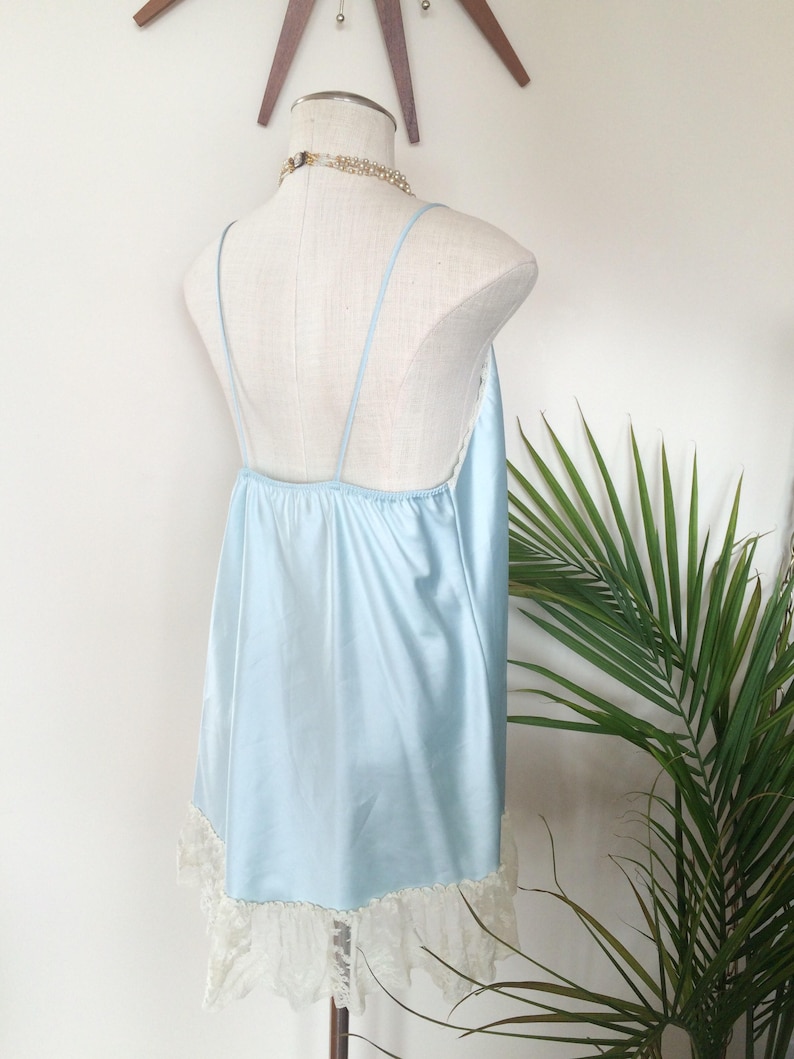 robins egg blue satin 1920s 1980s delicate ivory lace vintage peignoir set negligee and robe TRACEY