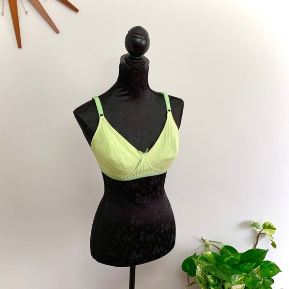 VANESSA Vintage Pastel Pin-striped Cotton Bralette, Hand-dyed Lime