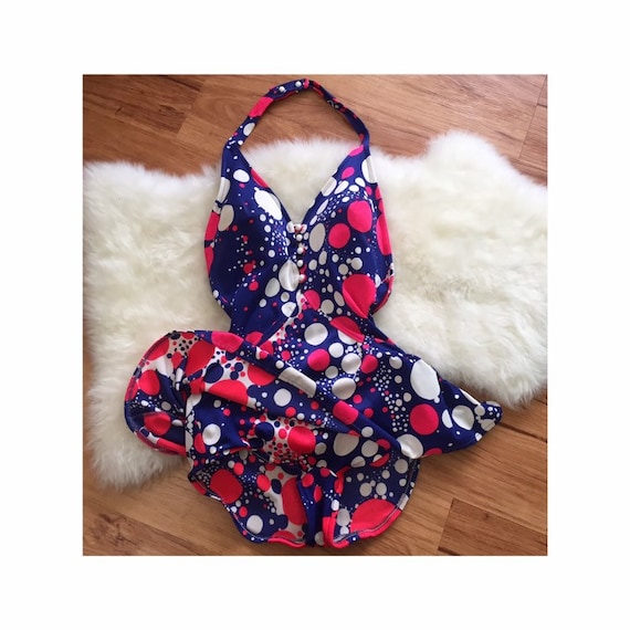 JANTZEN PSYCHEDELIC SWIMSUIT - vintage skirted bat