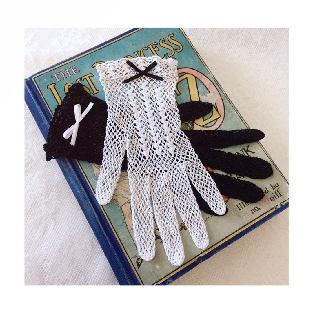 Buy HARLEQUIN FISHNET GLOVES Vintage Black and White Net Gloves