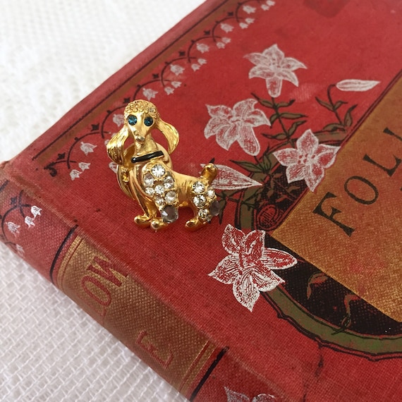 PUPPY DOG PIN - vintage bejeweled poodle brooch, s