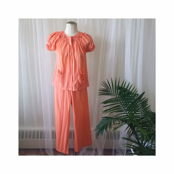 LILY - vintage peach pajama set, button down sleep