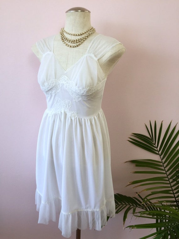 MARIE - vintage white peignoir nightie, sheer acc… - image 4
