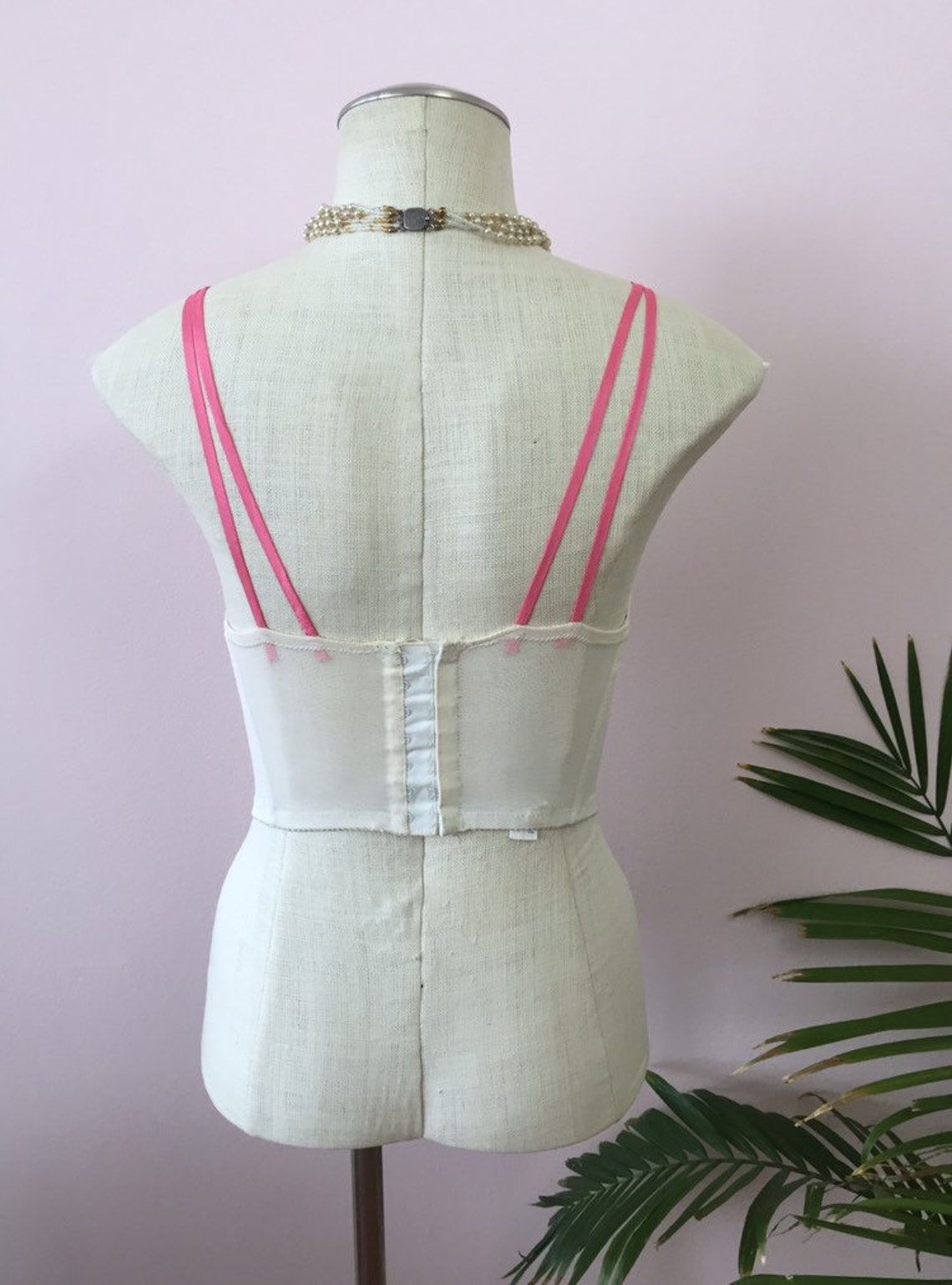 KITT Vintage Longline Bra White Lace Overwire Bustier Pink - Etsy Canada