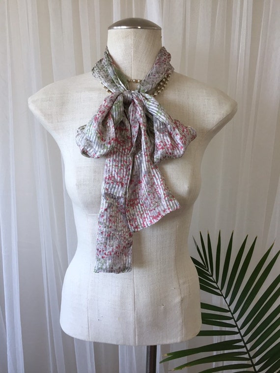 STRIPED PUSSYBOW SCARF, vintage silk satin floral… - image 3