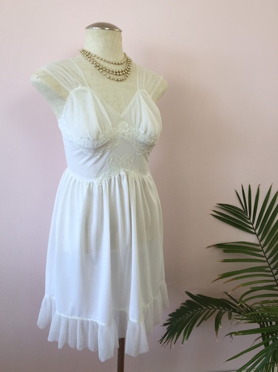 MARIE - vintage white peignoir nightie, sheer acc… - image 5