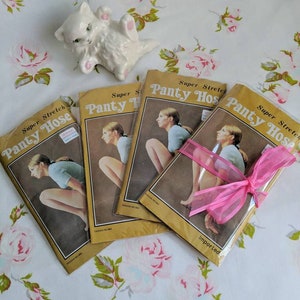 SUPER STRETCH PANTYHOSE deadstock vintage nylon stockings, original kitsch packaging, retro hosiery, Seanna tights 1970s 1980s image 1