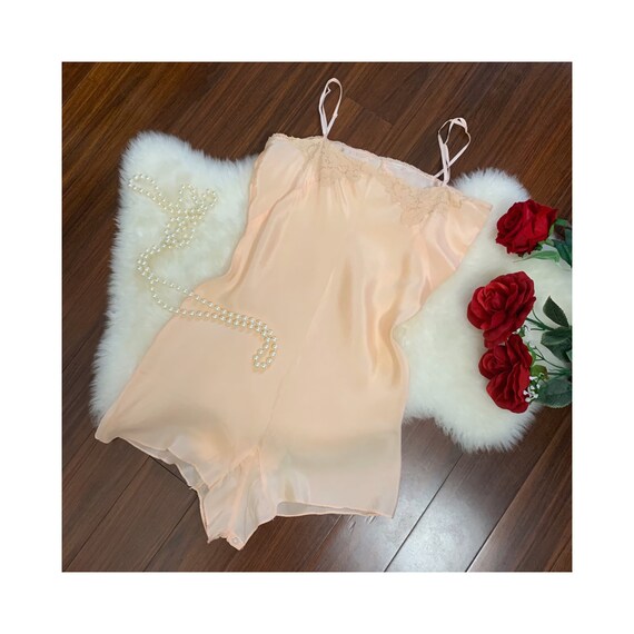 TALLULAH - vintage silk teddy, peach satin step in