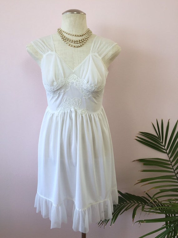 MARIE - vintage white peignoir nightie, sheer acc… - image 2