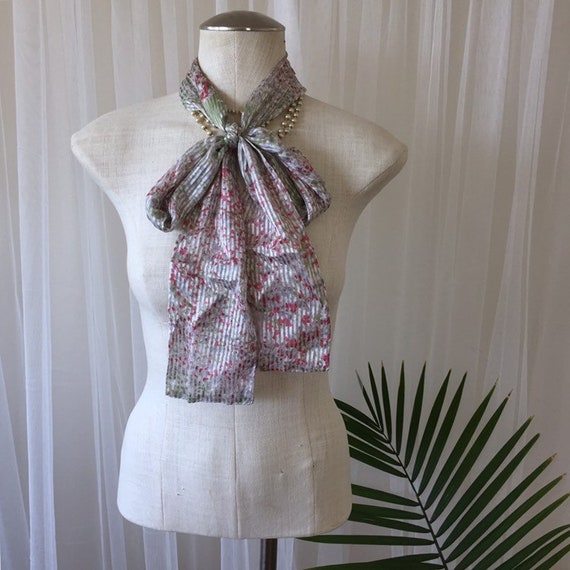 STRIPED PUSSYBOW SCARF, vintage silk satin floral… - image 4