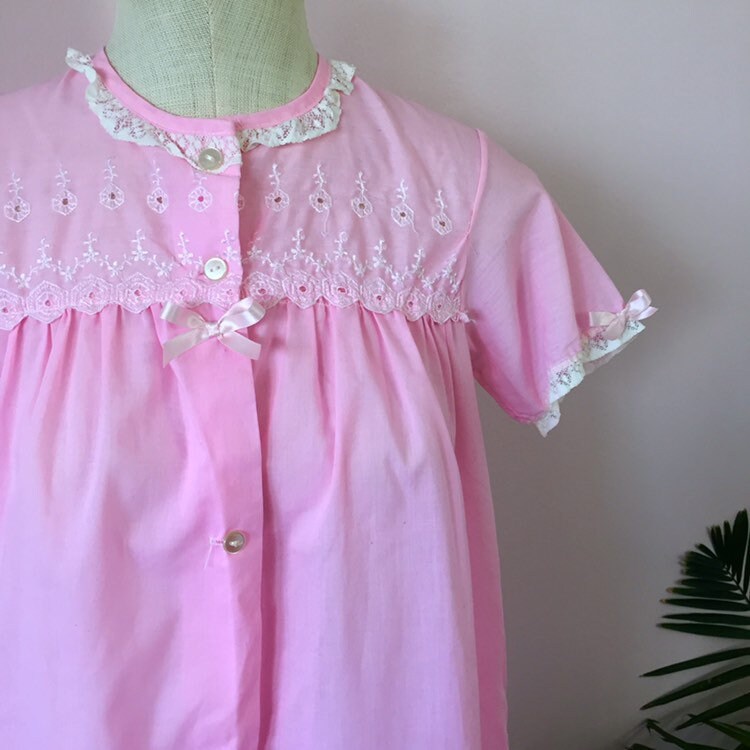 SUZY Vintage Pink Duster Trapeze Dressing Gown Lace Trim Etsy