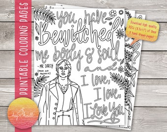 9 Pride and Prejudice Coloring Pages (Instant Download)